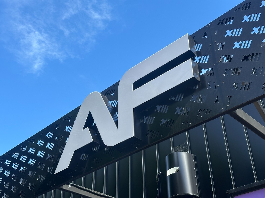 Installed fabricated signage on a building facade